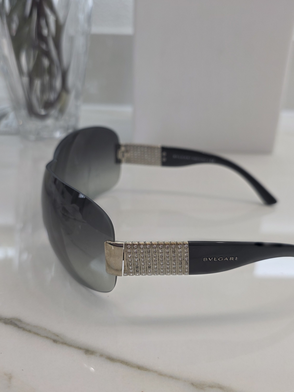 Bvlgari Black Gradient Shield Sunglasses with Silver Accents - Picture 4 of 9